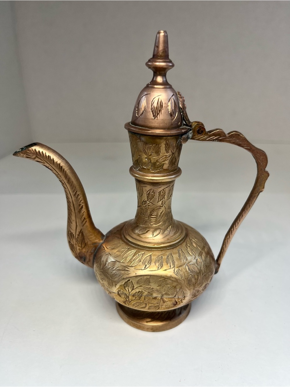 Engraved Brass Ewer Pitcher- Genie Lamp-Aftaba Ornate Floral Design